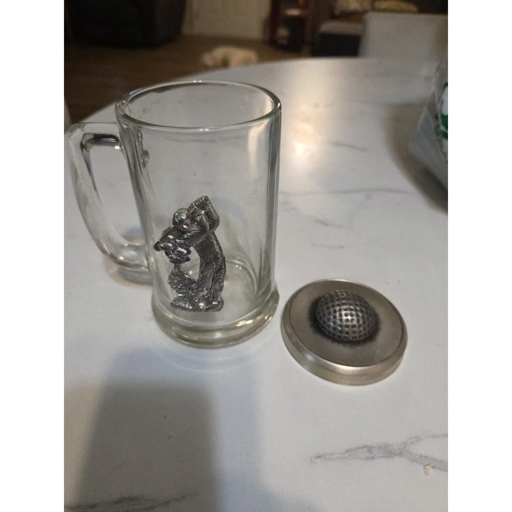 Golfers Glass And Metal 19th Hole Beverage Mug With Metal Top And Pewter Accents